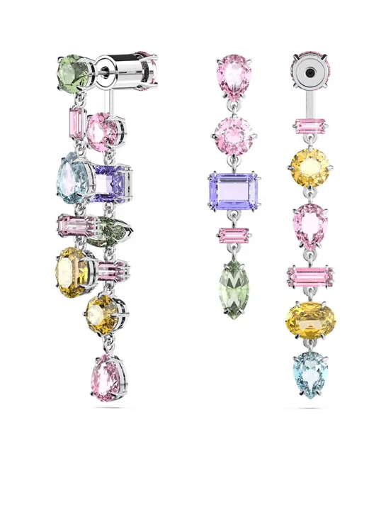 SWAROVSKI Bông Tai Gema Drop, Asymmetrical Design, Mixed Cuts, Long, Multicolored, Rhodium Plated