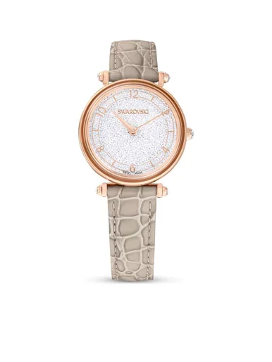 SWAROVSKI Đồng Hồ Crystalline Wonder, Swiss Made, Leather Strap, Beige, Rose Gold-Tone Finish