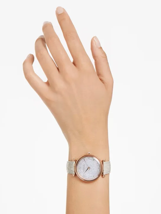 SWAROVSKI Đồng Hồ Crystalline Wonder, Swiss Made, Leather Strap, Beige, Rose Gold-Tone Finish