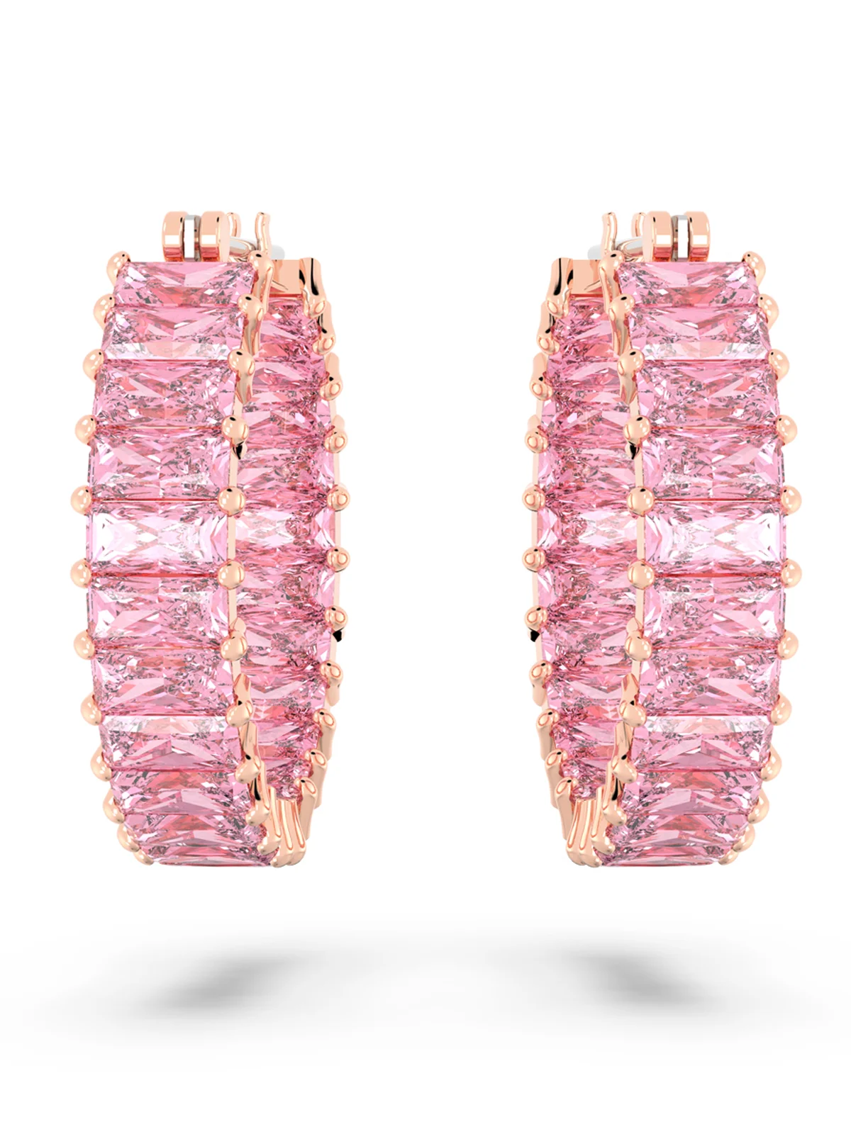 SWAROVSKI Bông Tai Matrix Hoop, Baguette Cut, Pink, Rose Gold-Tone Plated