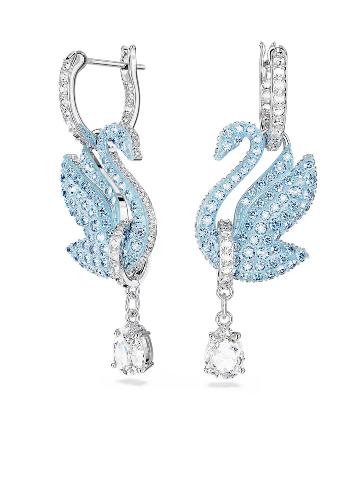 SWAROVSKI Bông Tai Swarovski Iconic Swan Drop, Swan, Blue, Rhodium Plated