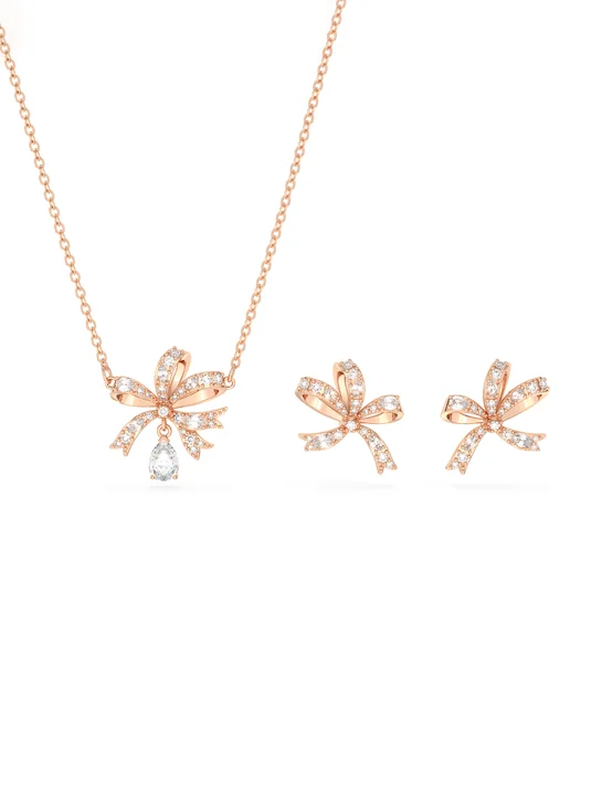 SWAROVSKI Bộ Trang Sức Volta, Bow, White, Rose Gold-Tone Plated