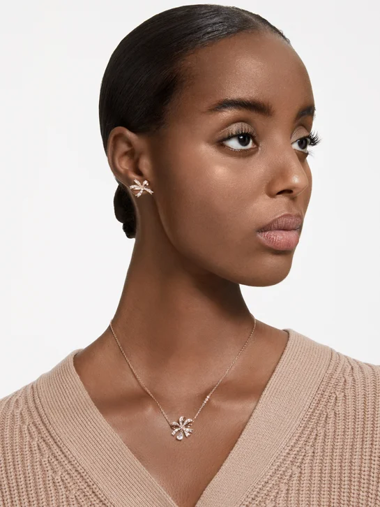 SWAROVSKI Bộ Trang Sức Volta, Bow, White, Rose Gold-Tone Plated