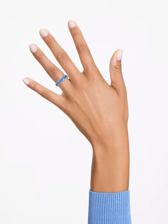 SWAROVSKI Nhẫn Matrix, Baguette Cut, Blue, Rhodium Plated