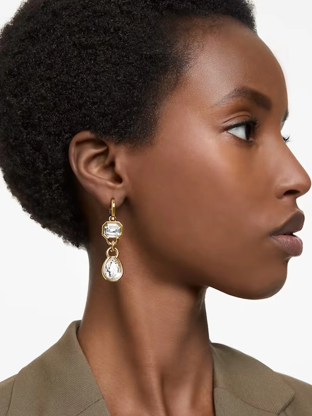 SWAROVSKI Bông Tai Dextera Drop, Mixed Cuts, White, Gold-Tone Plated