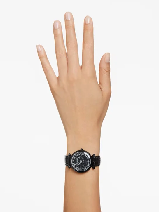 SWAROVSKI Đồng Hồ Crystalline Wonder, Swiss Made, Leather Strap, Black, Black Finish