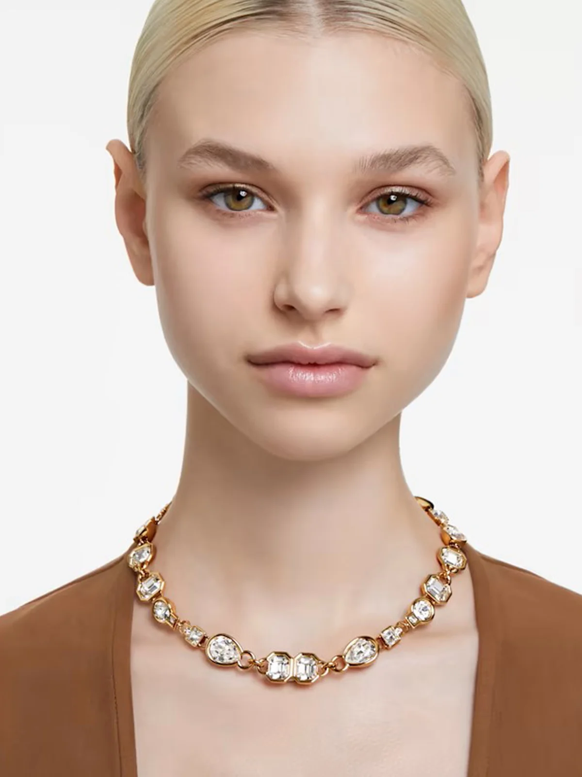 SWAROVSKI Vòng Cổ Dextera, Mixed Cuts, White, Gold-Tone Plated