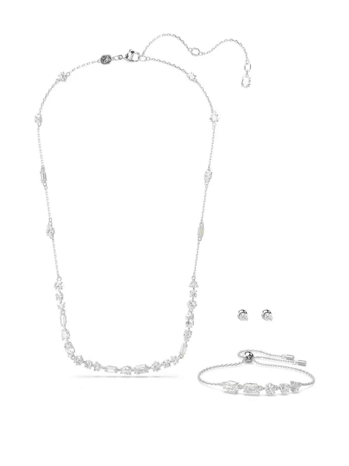 SWAROVSKI Bộ Trang Sức Mesmera Set, Mixed Cuts, Scattered Design, White, Rhodium Plated