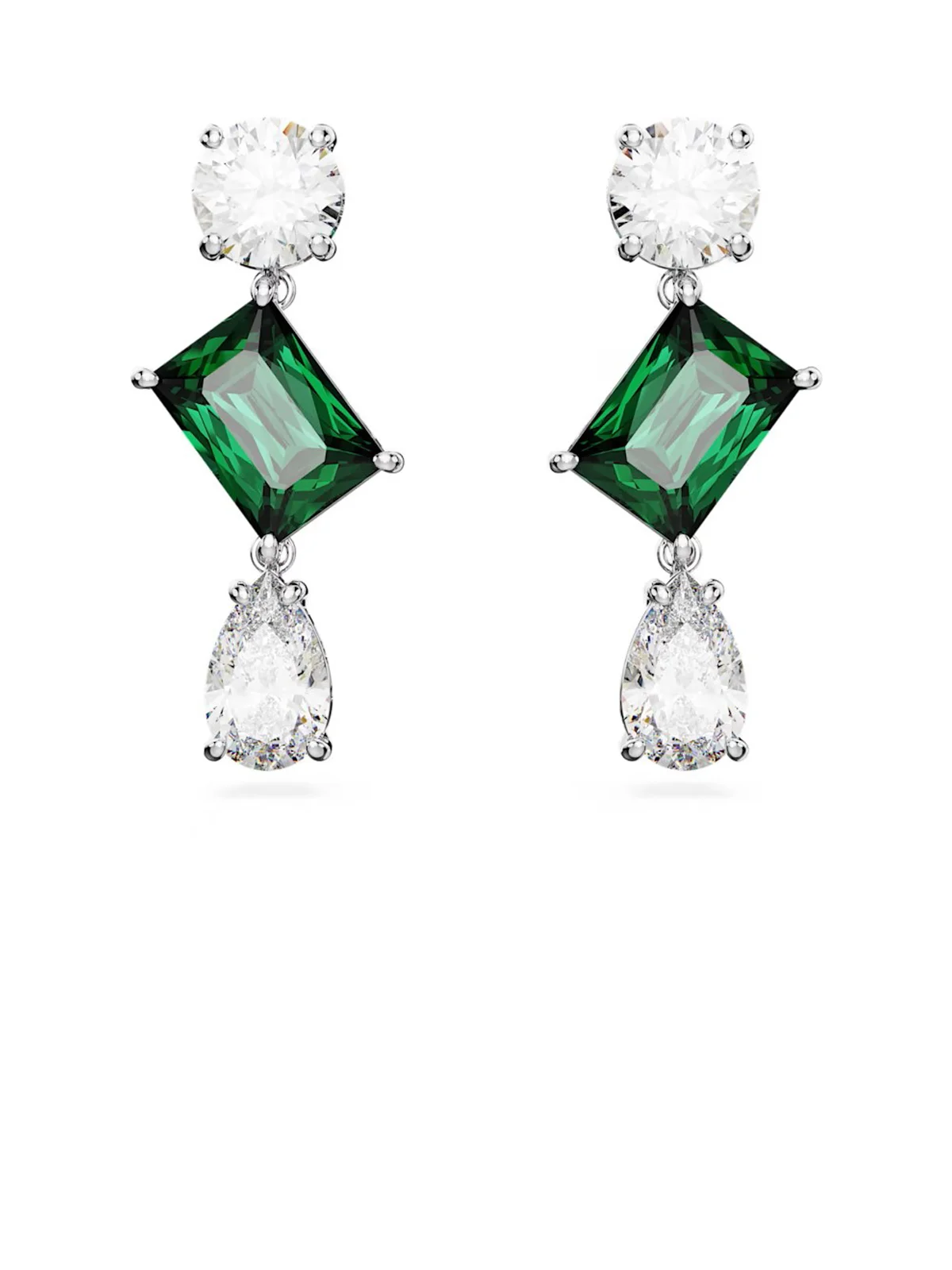 SWAROVSKI Bông Tai Mesmera Drop, Mixed Cuts, Green, Rhodium Plated