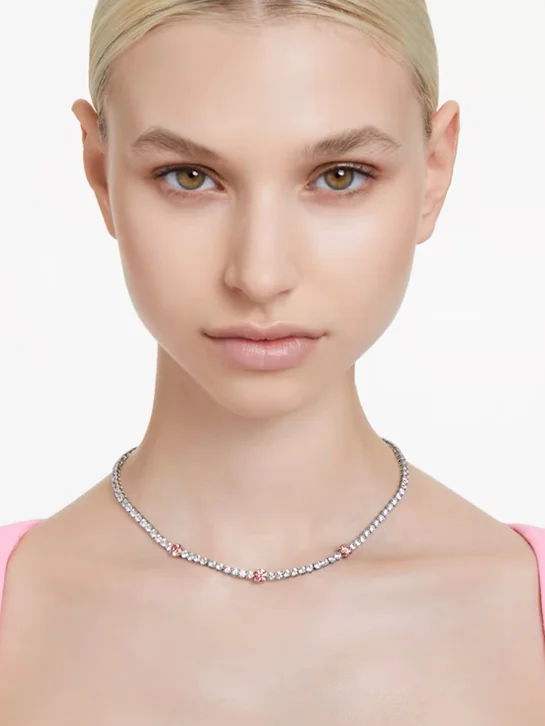 SWAROVSKI Vòng Cổ Matrix Tennis, Mixed Cuts, Pink, Rhodium Plated