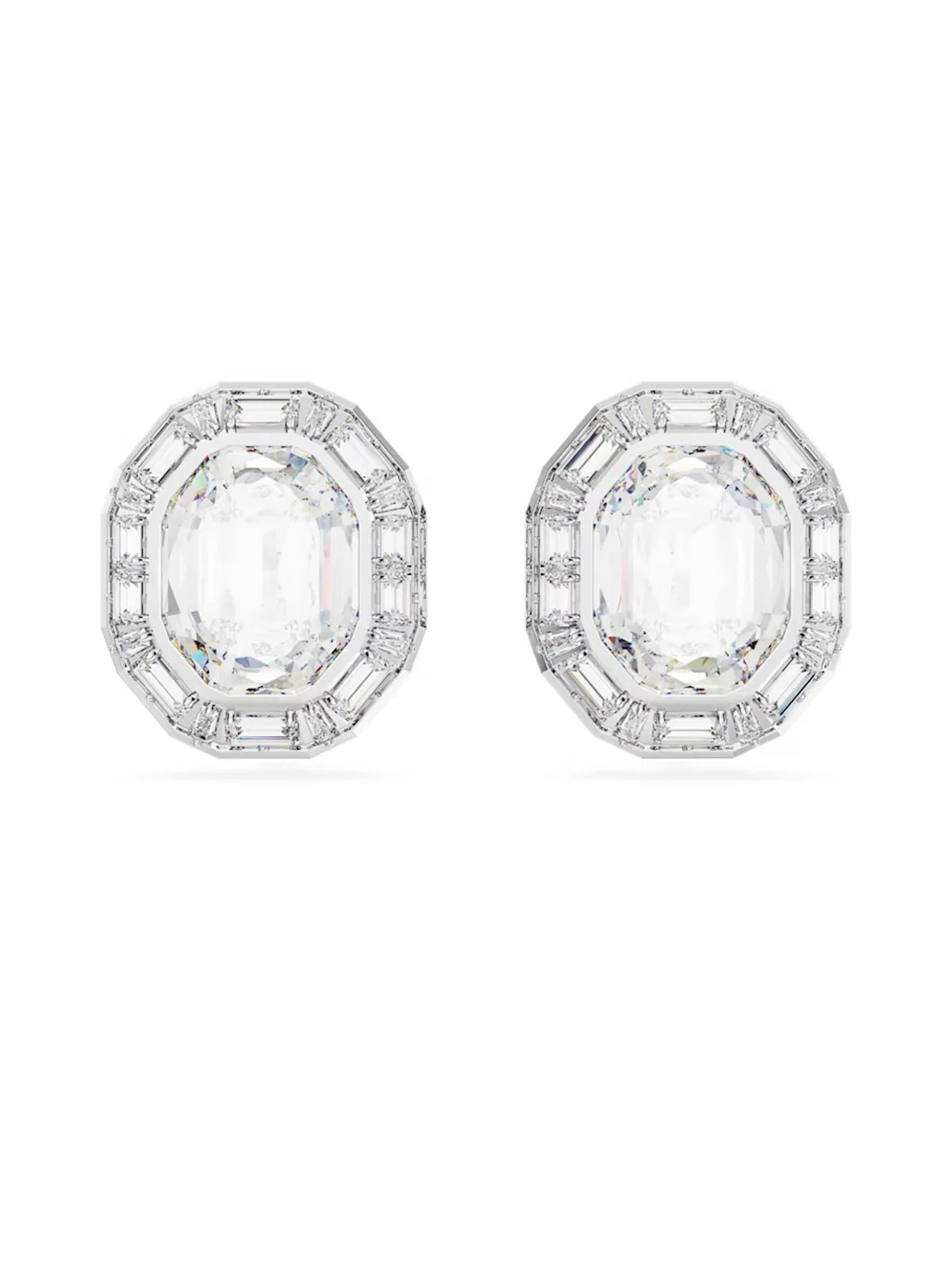 SWAROVSKI Bông Tai Mesmera Clip, Octagon Cut, White, Rhodium Plated