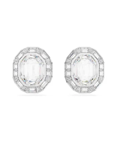 SWAROVSKI Bông Tai Mesmera Clip, Octagon Cut, White, Rhodium Plated
