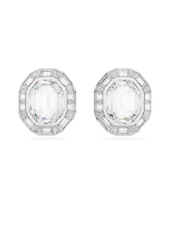 SWAROVSKI Bông Tai Mesmera Clip, Octagon Cut, White, Rhodium Plated