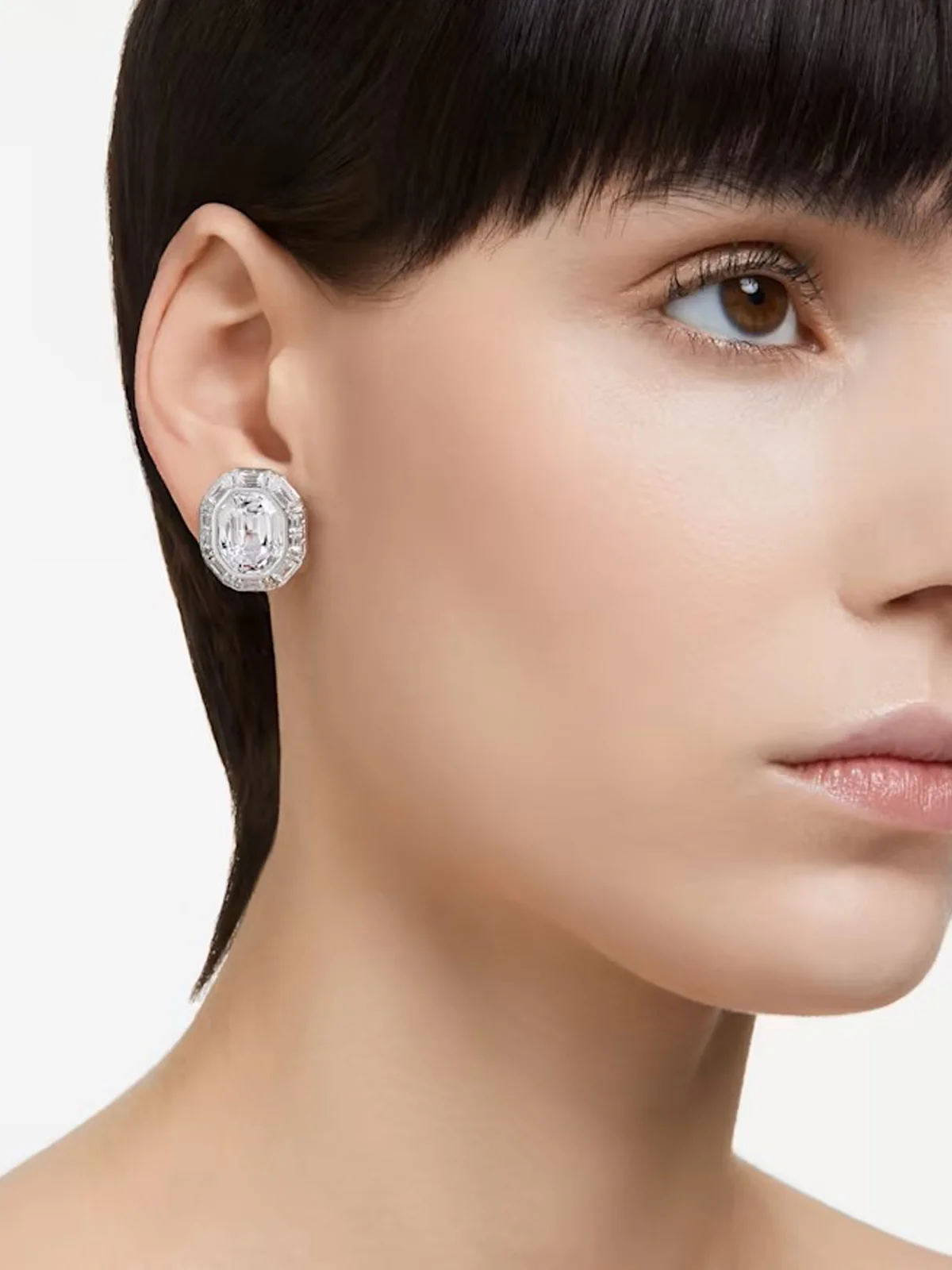 SWAROVSKI Bông Tai Mesmera Clip, Octagon Cut, White, Rhodium Plated