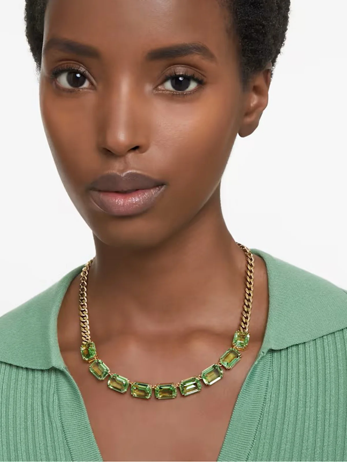 SWAROVSKI Vòng Cổ Millenia, Octagon Cut, Green, Gold-Tone Plated