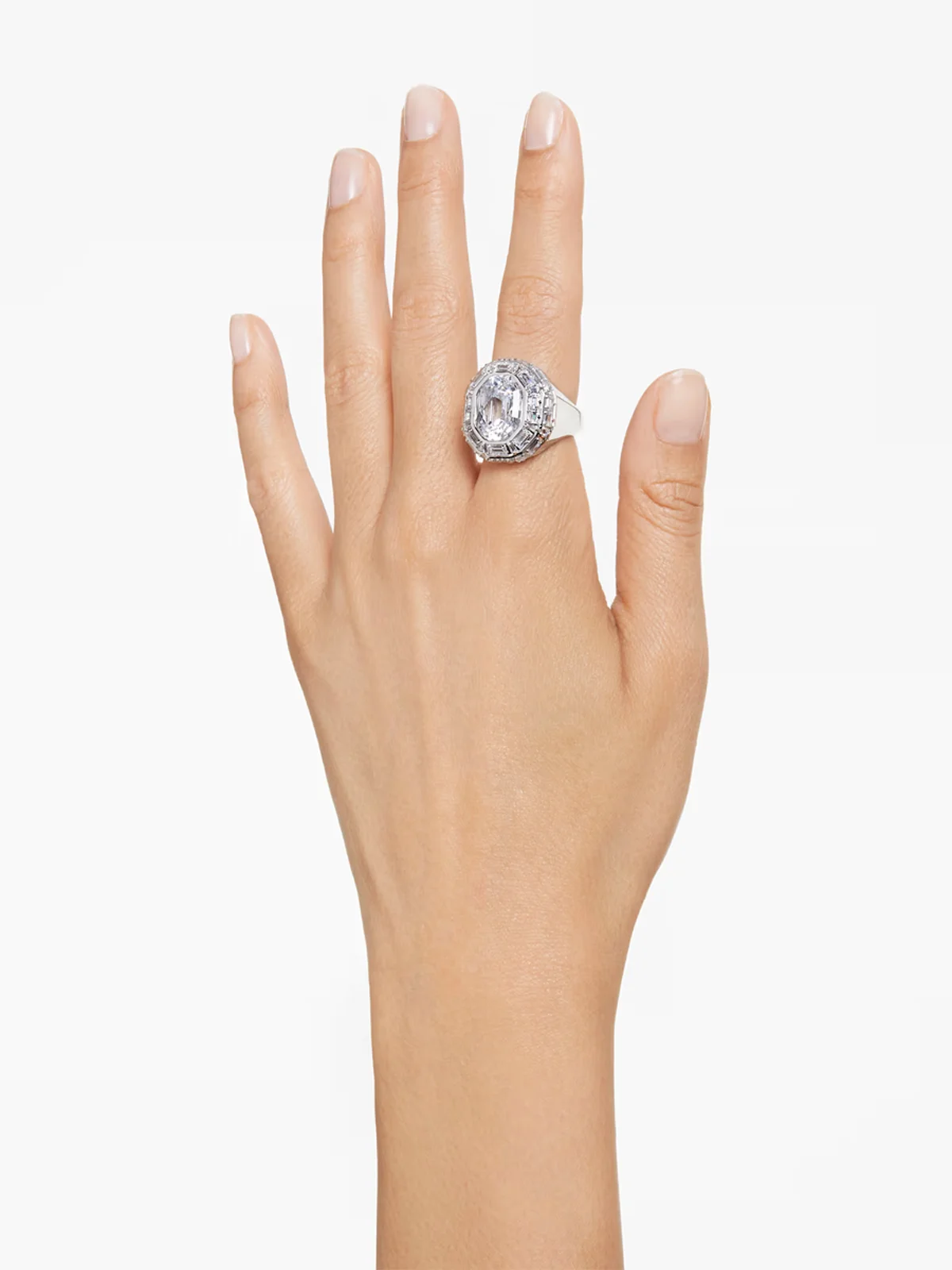 SWAROVSKI Nhẫn Mesmera Cocktail, Octagon Cut, White, Rhodium Plated