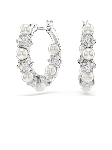 SWAROVSKI Bông Tai Matrix:Pe Pearl Hoop White/Rhs