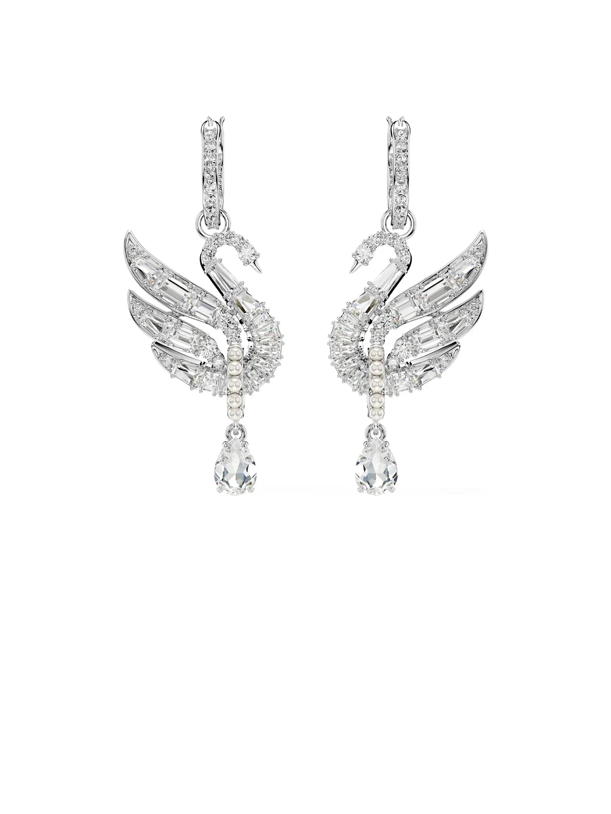 SWAROVSKI Bông Tai Swan:Pe Whi/Rhs