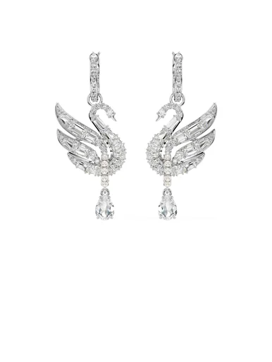 SWAROVSKI Bông Tai Swan:Pe Whi/Rhs