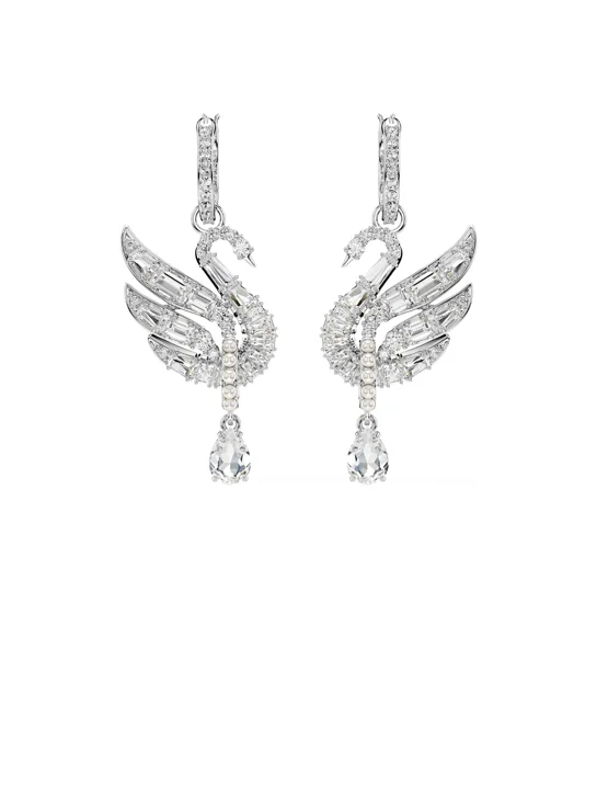 SWAROVSKI Bông Tai Swan:Pe Whi/Rhs