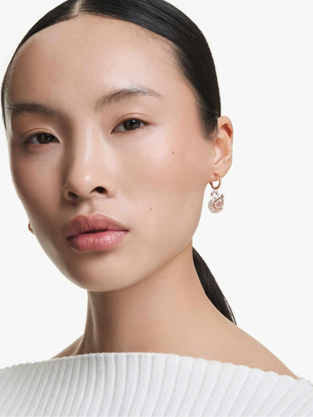 SWAROVSKI Bông Tai Swan:Pe Pink Pin/Ros