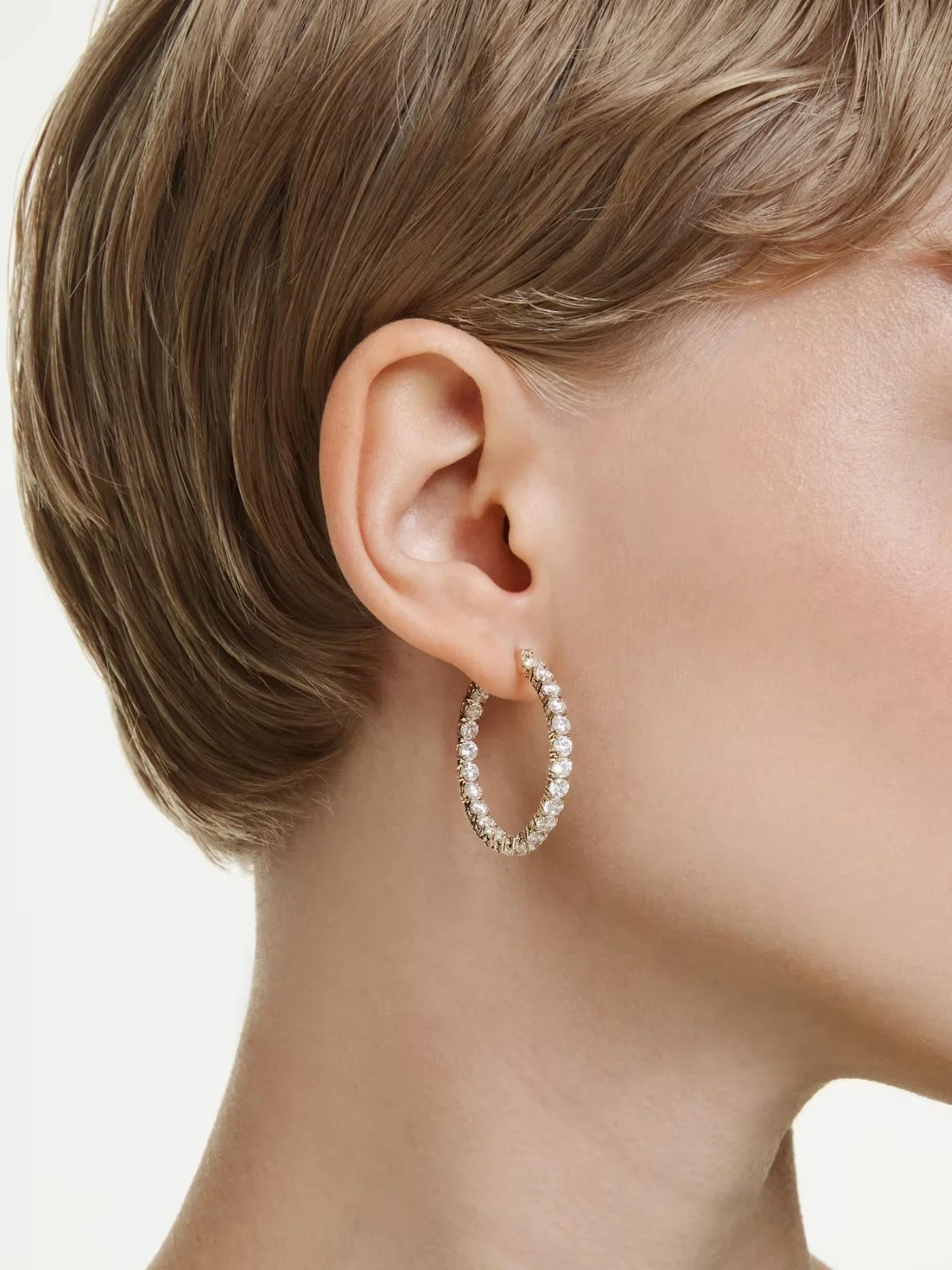 SWAROVSKI Bông Tai Matrix:Pe Hoop White/Gos
