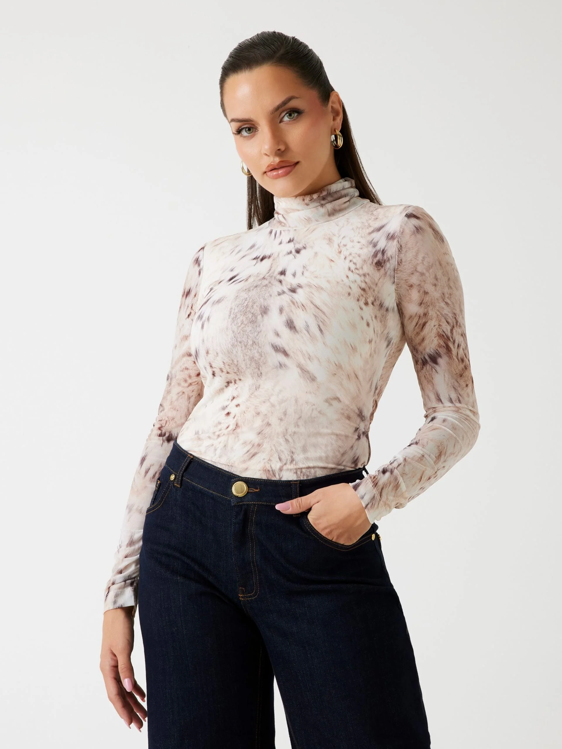 GUESS MARCIANO Áo Thun Dài Tay Nữ-Holly Turtle Neck Ls
