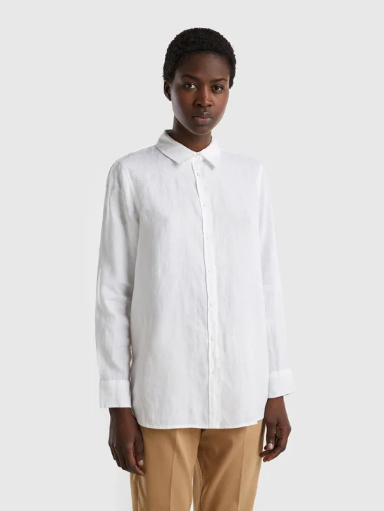 UNITED COLORS OF BENETTON Áo Sơ Mi Nữ Long Shirt In Pure Linen