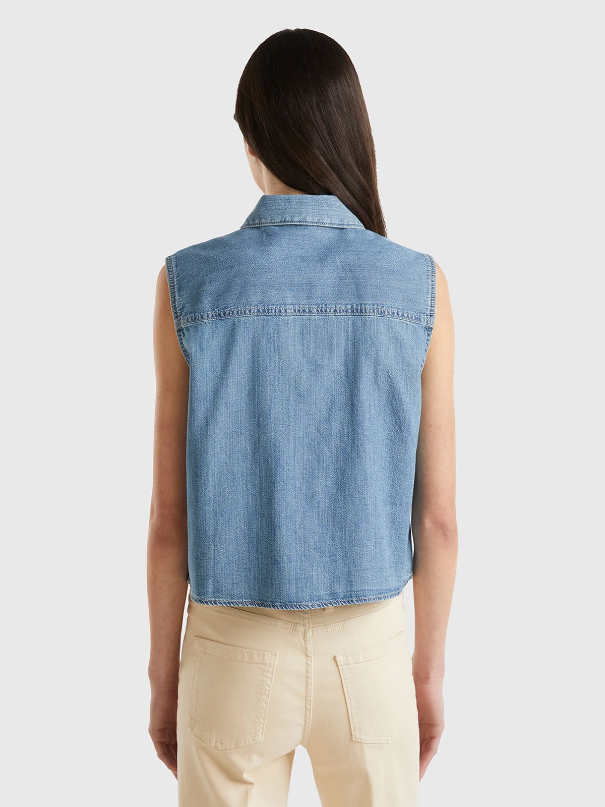 UNITED COLORS OF BENETTON Áo Sơ Mi Nữ Sleeveless Denim Shirt