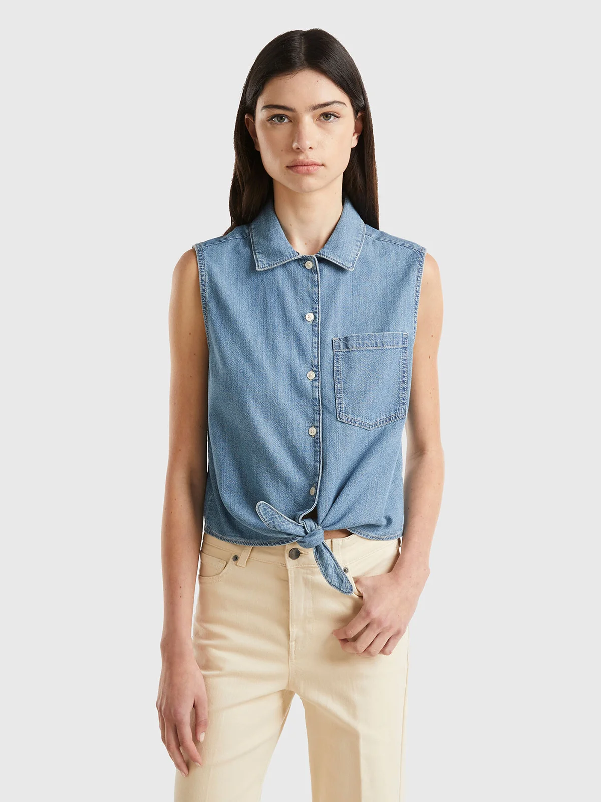 UNITED COLORS OF BENETTON Áo Sơ Mi Nữ Sleeveless Denim Shirt