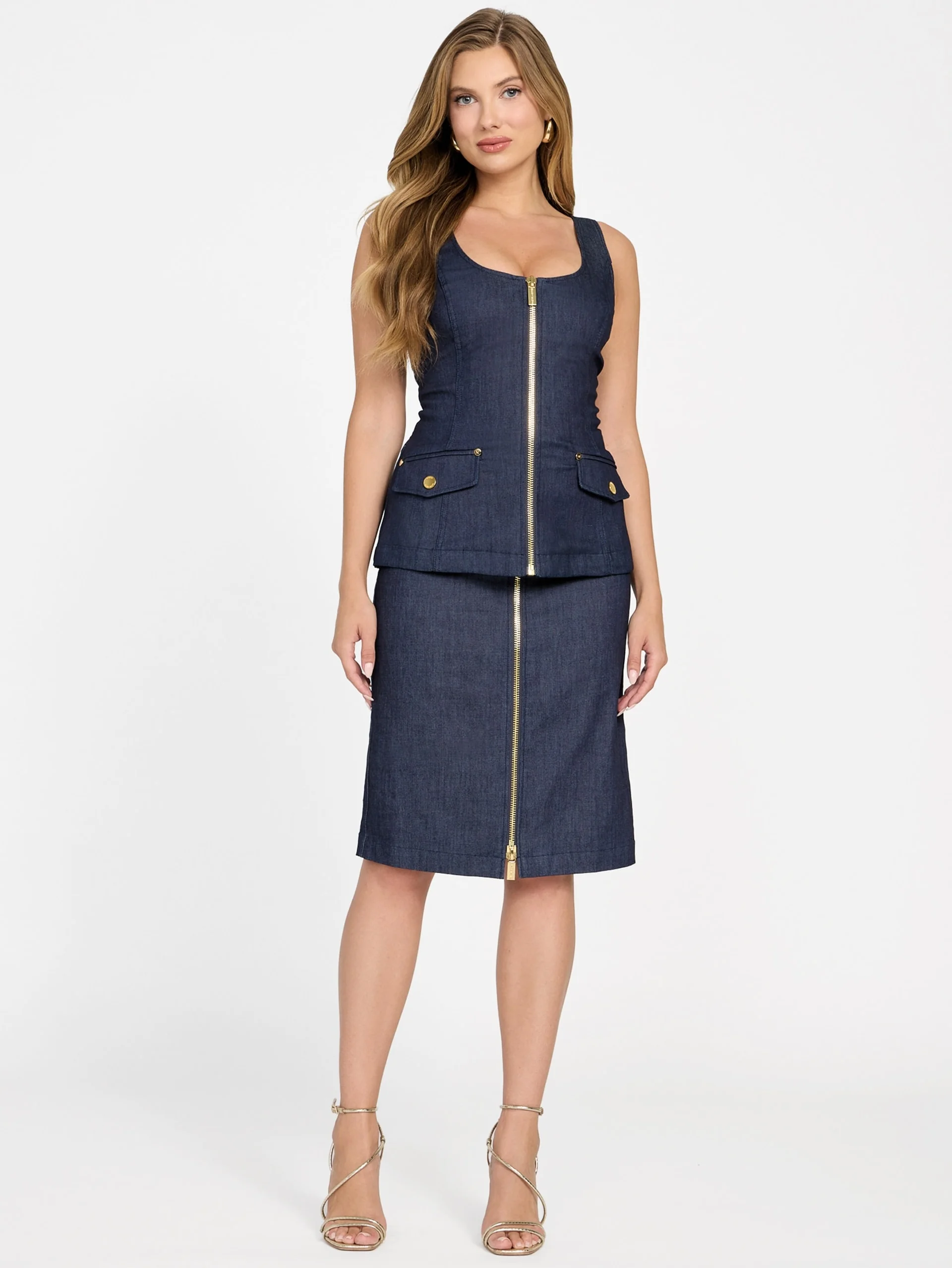 GUESS MARCIANO Áo Jeans Kiểu Nữ - Zipped Sl Corset Top
