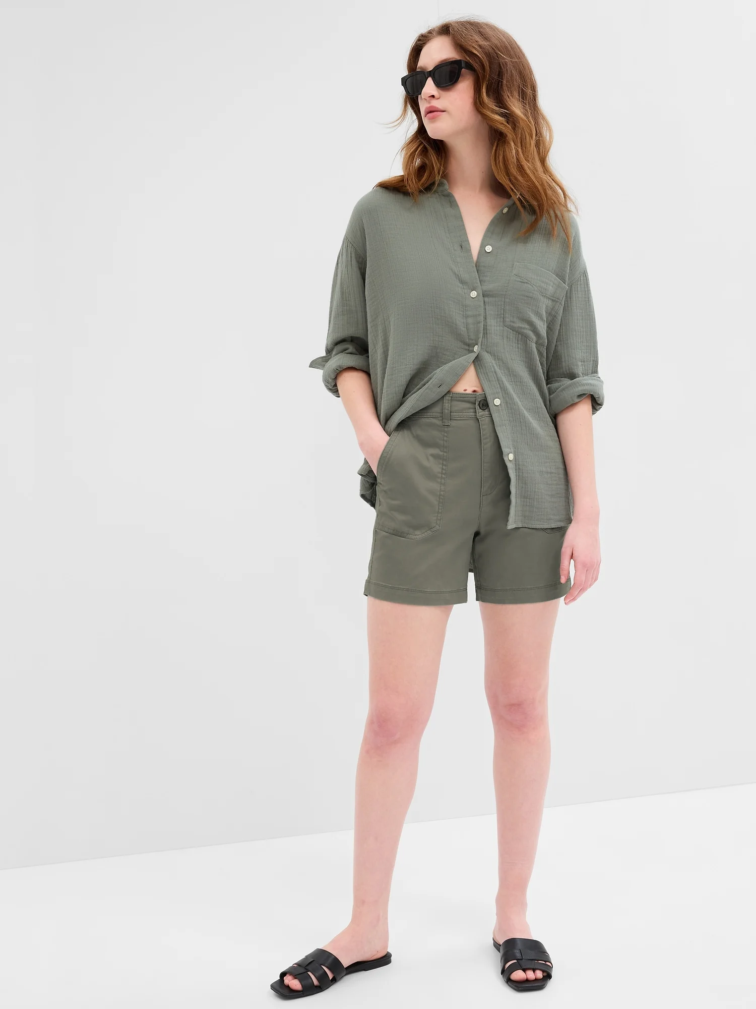 GAP Quần Short Vải Nữ - 5 Inch Khaki Utility Short