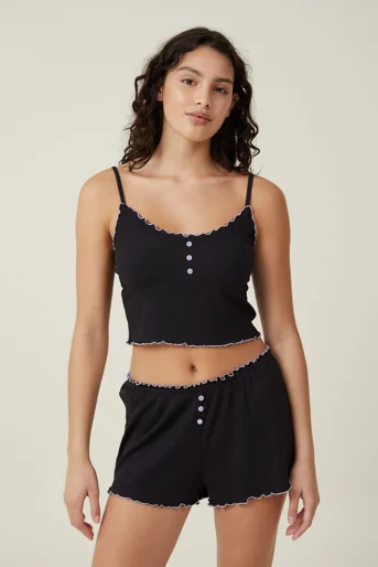 COTTON ON BODY Áo Thun Hai Dây Nữ-Frill Rib Baby Lock Cami