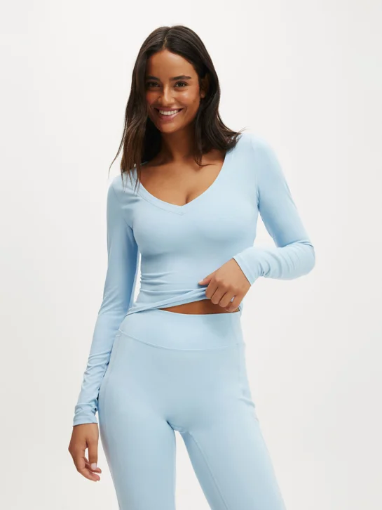 COTTON ON BODY Áo Thun Dài Tay Nữ-Ultra Soft Plunge Front Long S