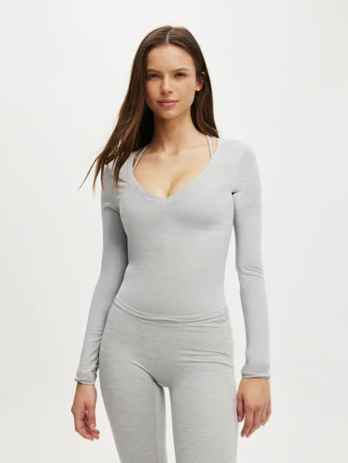 COTTON ON BODY Áo Thun Dài Tay Nữ-Ultra Soft Plunge Front Long S