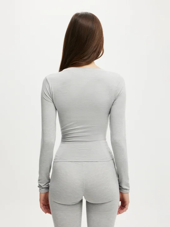 COTTON ON BODY Áo Thun Dài Tay Nữ-Ultra Soft Plunge Front Long S