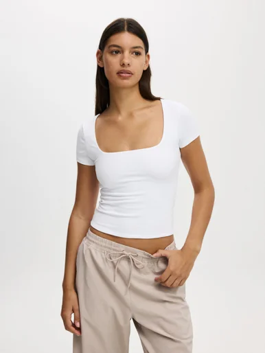 COTTON ON BODY Áo Thun Ngắn Tay Nữ - Ultra Soft Square Fitted Tsh