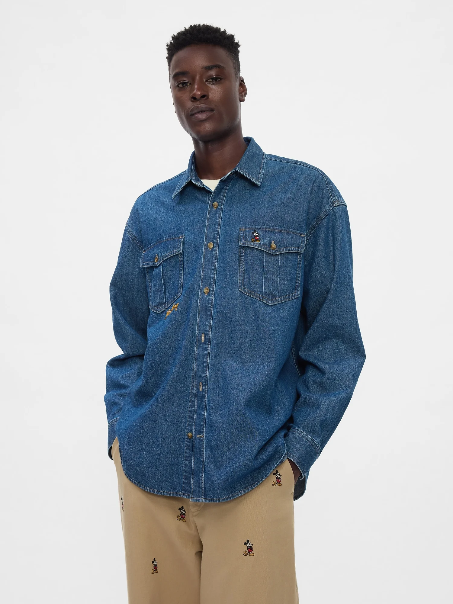 GAP Áo Sơ Mi Tay Dài Nam - Denim