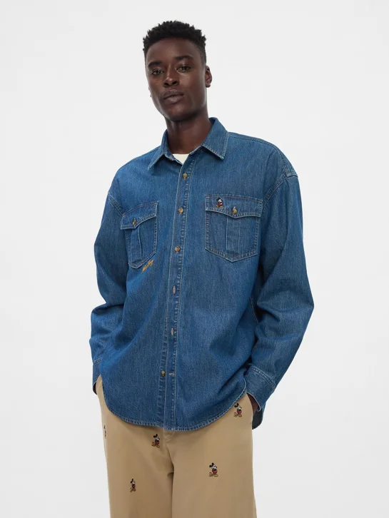 GAP Áo Sơ Mi Tay Dài Nam - Denim