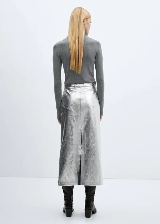 MANGO Chân Váy Nữ Silver2