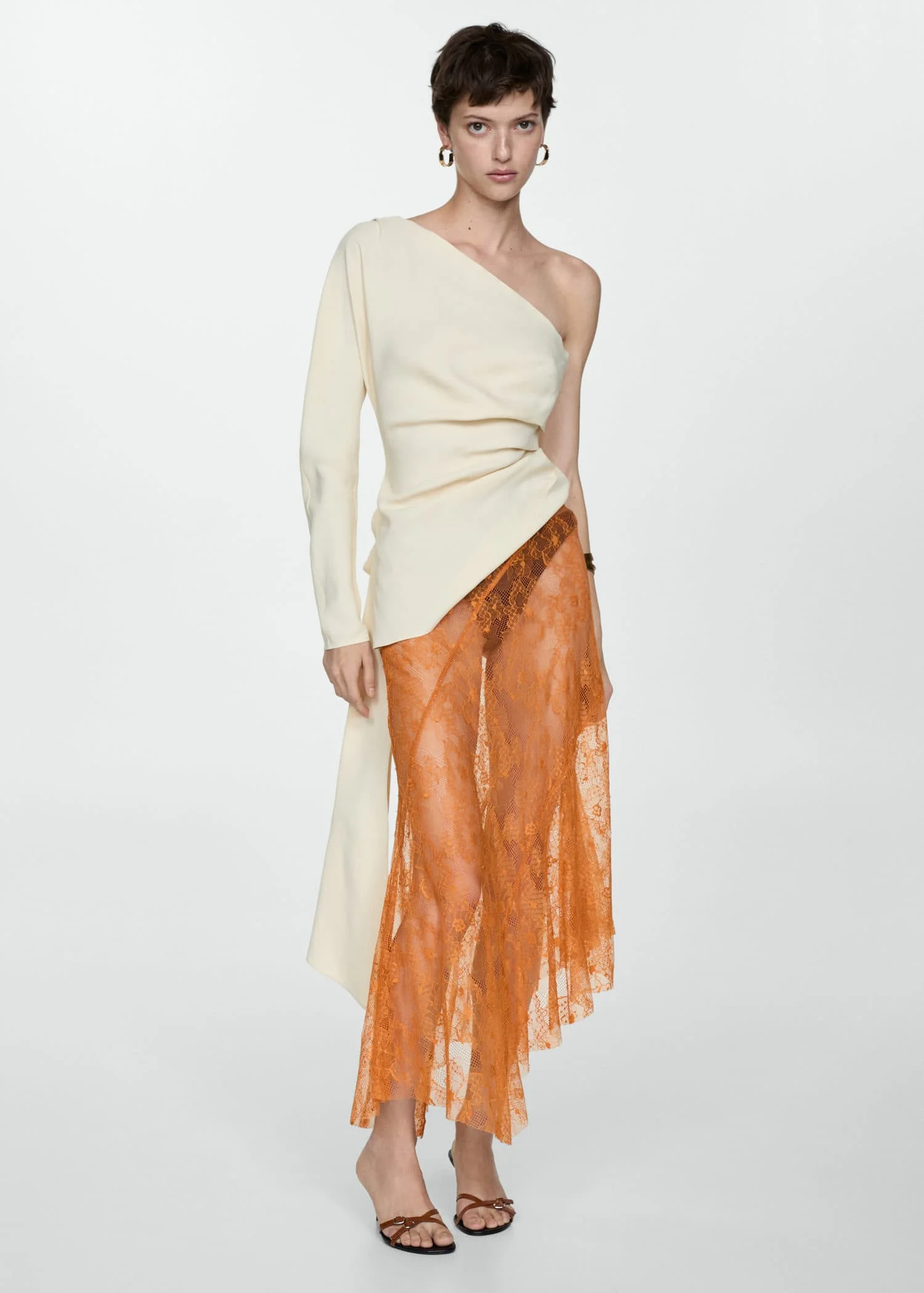 MANGO Chân Váy Nữ Orange
