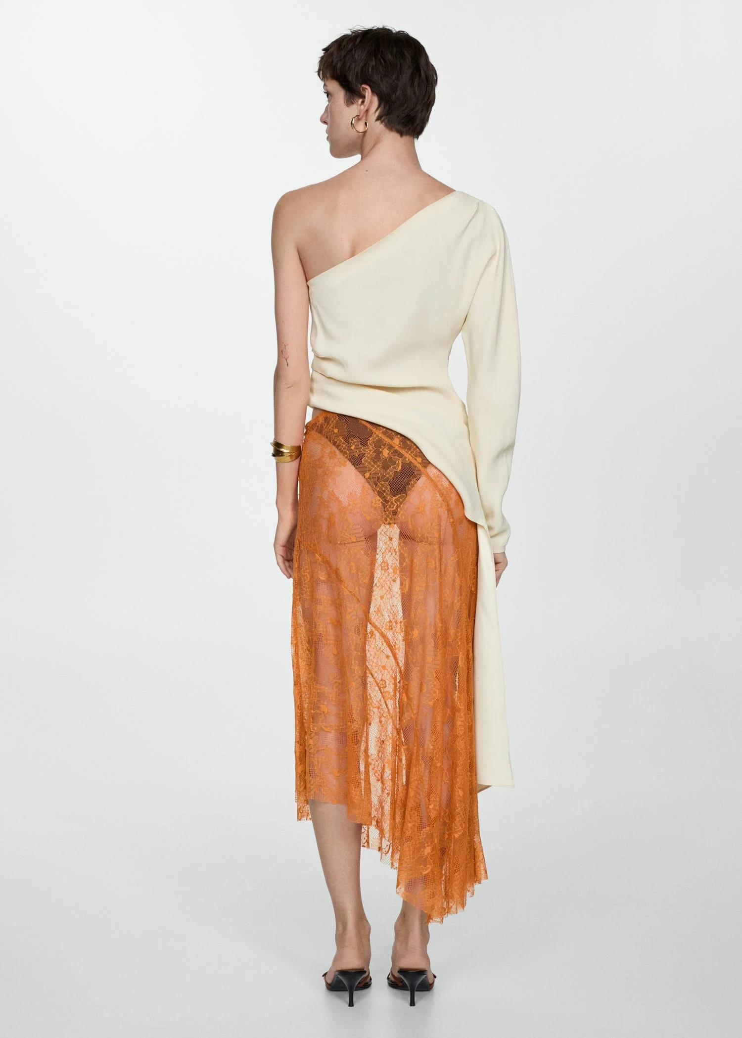 MANGO Chân Váy Nữ Orange