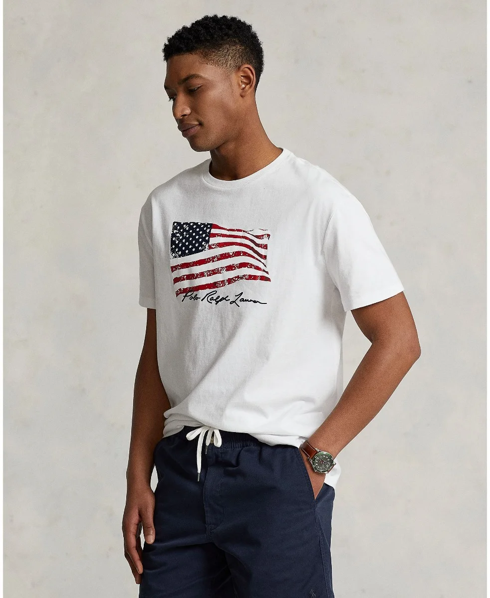 Polo Ralph Lauren - Áo Thun Nam Tay Ngắn Classic Fit American Flag T-Shirt - WHITE