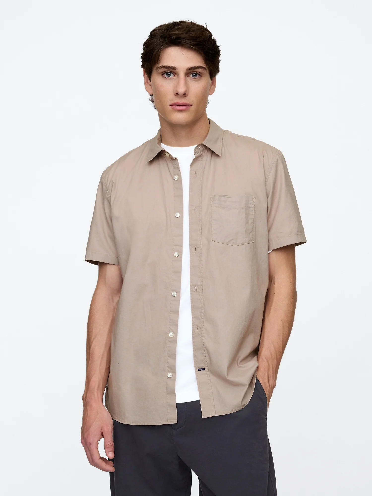 GAP Áo Sơ Mi Tay Ngắn Nam - Stretch Poplin Shirt in Standard Fit