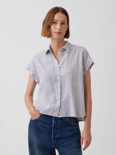 GAP Áo Sơ Mi Tay Ngắn Nữ - Oversized