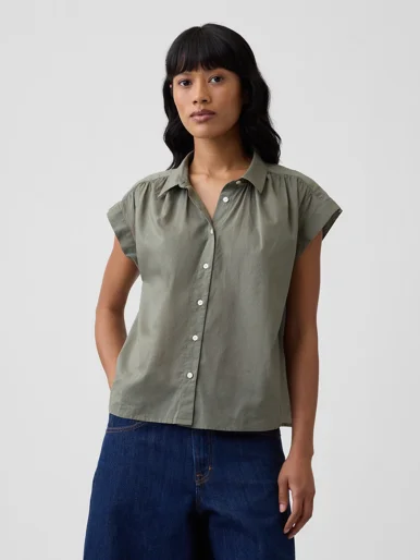 GAP Áo Sơ Mi Tay Ngắn Nữ - Oversized