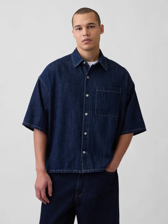 GAP Áo Sơ Mi Tay Ngắn Nam - Oversized Straight