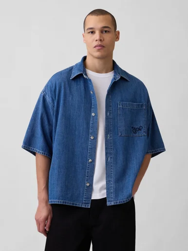 GAP Áo Sơ Mi Tay Ngắn Nam - Oversized Straight