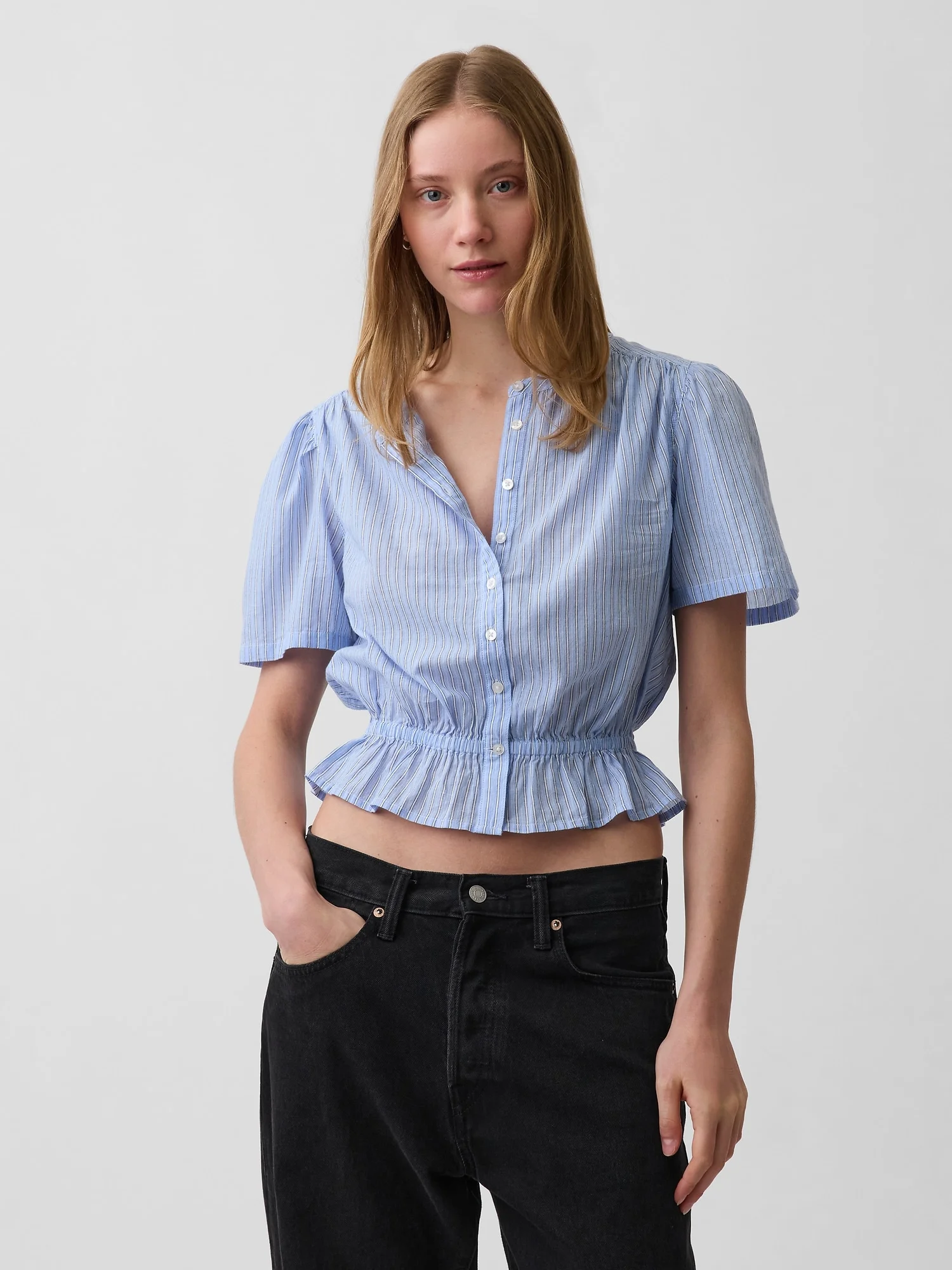 GAP Áo Sơ Mi Tay Ngắn Nữ