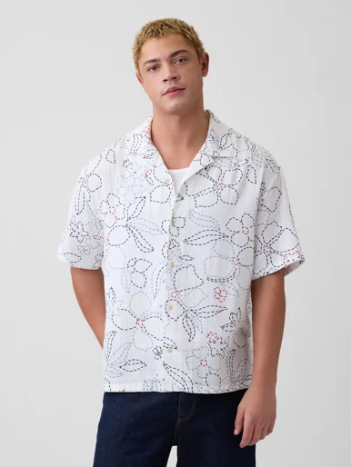 GAP Áo Sơ Mi Tay Ngắn Nam - Boxy Fit